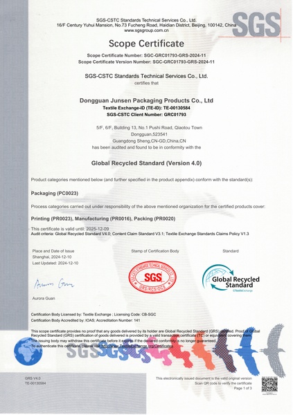 SGS Product Quality Certification