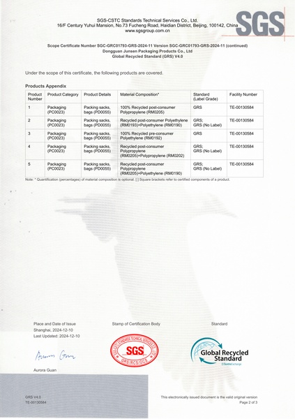 SGS Product Quality Certification