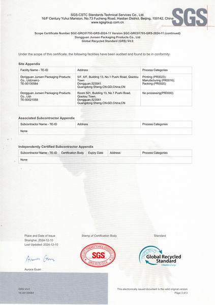 SGS Product Quality Certification
